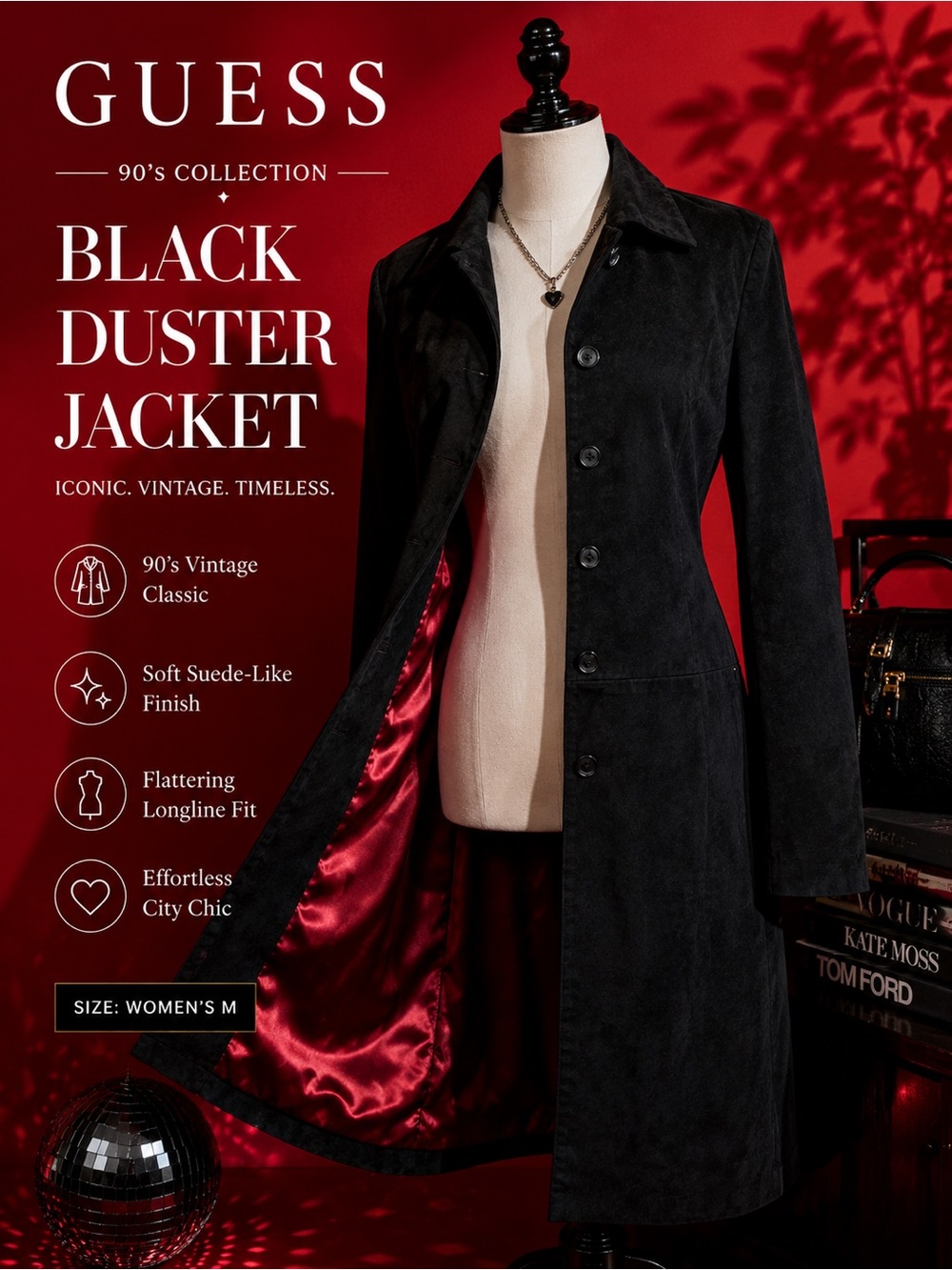 90’s Guess Black Women's Duster Jacket
